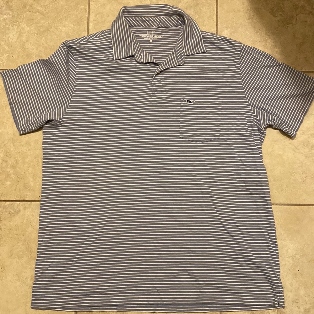 MEN’S MEDIUM Vineyard Vines light blue and white striped polo shirt